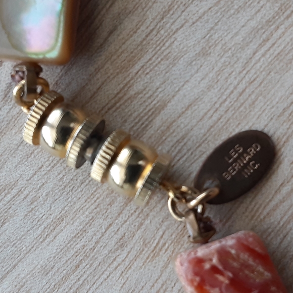 Vintage Les Bernard 56" Beaded Knotted Abalone Shell Necklace - Picture 3 of 7